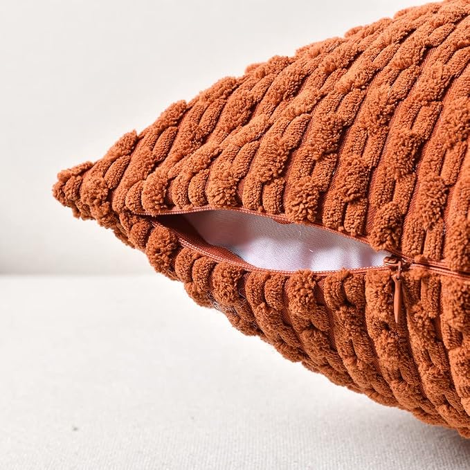 Fancy Homi 2 Packs Rust Decorative Throw Pillow Covers 12x20 Inch for Couch Bed Sofa, Modern Farmhouse Boho Home Decor, Soft Cute Plush Corduroy Cushion Case 30x50 CM