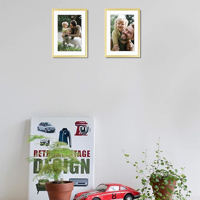Frametory 2 Pack 5x7 Aluminum Frame with Mat for 4x6 Photo, Gold