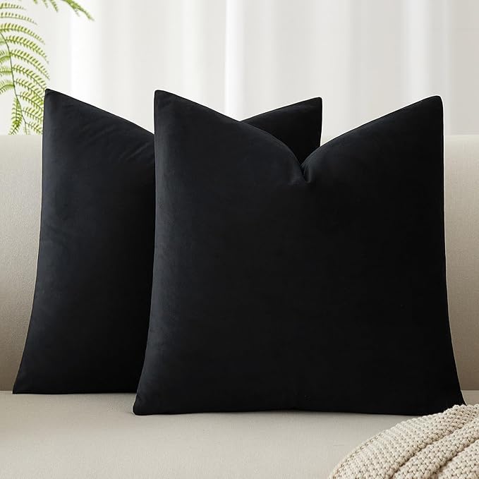 Throw Pillow Covers Set of 2 for Couch Bed Velvet Cushion Cover 14x14,Black