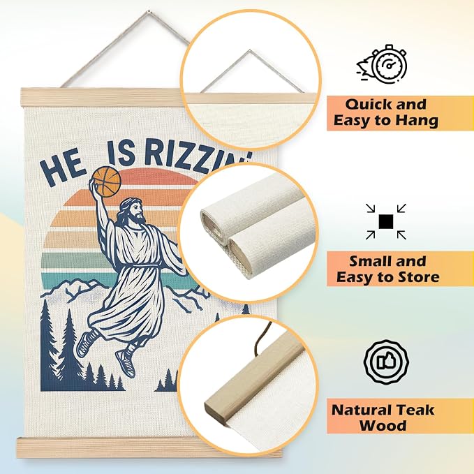 JINYO Jesus Wall Decor, Funny Jesus Playing Basketball Wall Art Poster, Funny Jesus Gifts, Christian Easter Wall Decor for Home Church Decor, 12x16 Inch