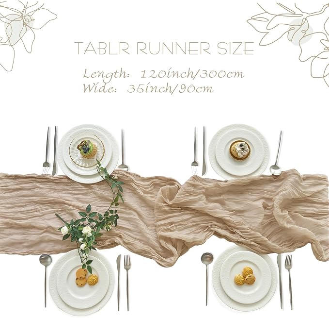 IVAPUPU Nude Table Runner 120 Inches for Wedding Birthday Party Home Decor | 10 Pcs Boho Gauze 10FT Cheesecloth Table Runners for Baby Shower Decorations Summer Garden Farmhouse