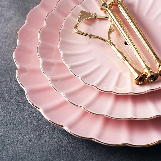 Sweejar 3 Tier Ceramic Cake Stand Wedding, Dessert Cupcake Stand for Tea Party Serving Platter (Pink)