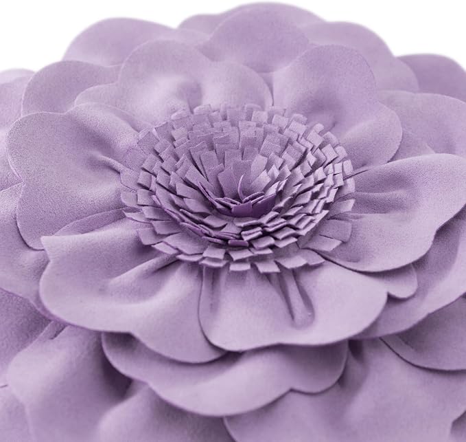 JWH 3D Flower Throw Pillow Cover Decorative Floral Shaped Cushion Round Pillowcase for Bedroom Bed Couch Living Room 14 Inch Light Purple