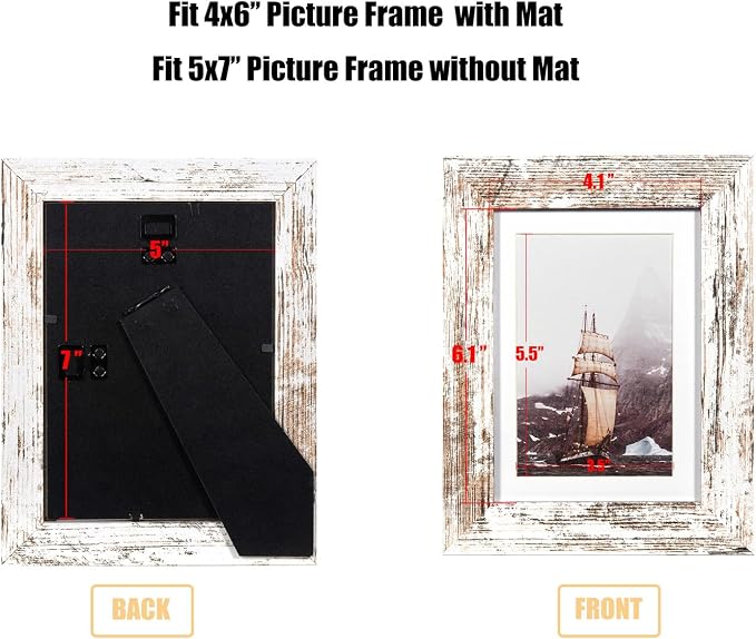 kennethan Rustic White 5x7 Picture Frames Wide Molding 3P in 1 set - Wall Mounting Material Included