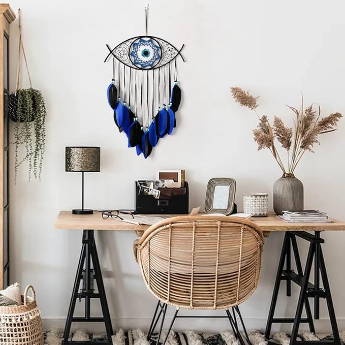 Dremisland Evil Eye Dream Catcher Blue Black Evil Eye Wall Decor Handmade