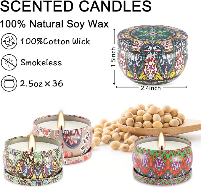 YOROXRG Scented Candles 36 Pack Soy Wax Travel Tin Jar Candles for Home 2.5 OZ Scented Candles for Mom for Christmas, Birthday, Thanksgiving, Mother's Day