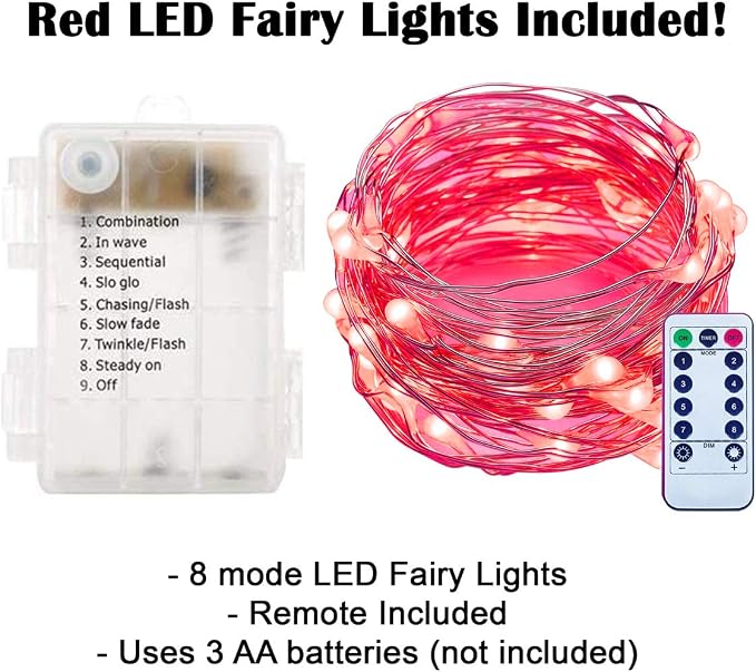 Vela Lanterns Hanging Moroccan Lantern with LED Twinkle Fairy Lights - Exotic Decorative Patio & Porch Decor, Indoor Outdoor Candle Lamp Holder with Chain (13" Large, Red Glass)