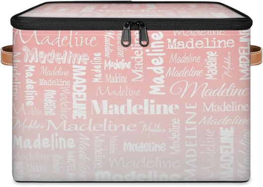 Custom Name Storage Basket, Personalized Keepsake Box, Pink White