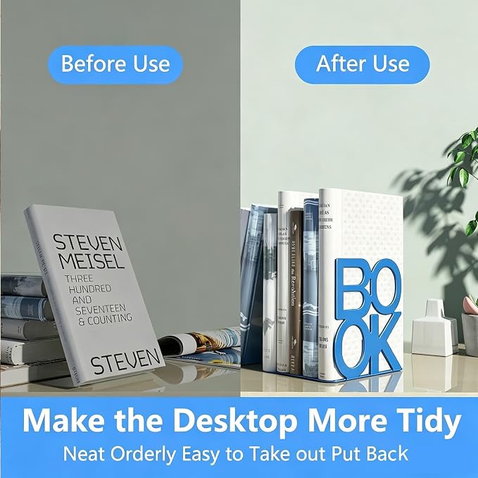 Book Ends Blue 2 Pair Metal BookEnds for Bookrack Desk,Books