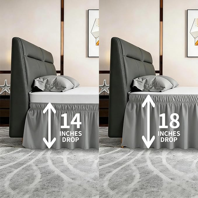 ANARACHON King Bed Skirt, Elastic Wrap Around Bed Skirt King Size, Bed Skirts for Adjustable Bed, Easy Fit with 18" Drop Length Tailored Drop Dust Ruffle (Grey)
