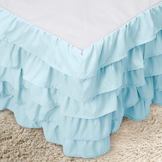 Elegant Comfort Luxurious Premium Quality 1500 Thread Count Wrinkle and Fade Resistant Egyptian Quality Microfiber Multi-Ruffle Bed Skirt - 15inch Drop, Queen, Aqua Blue