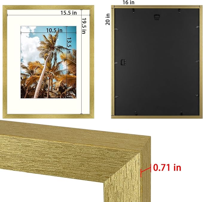 Frametory 16x20 Gold Picture Frame with Real Glass Mat for 11x14