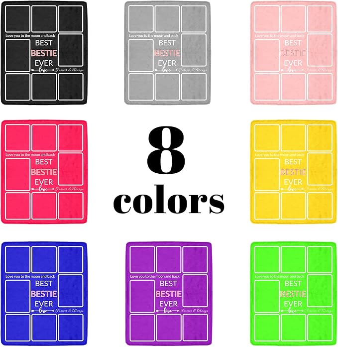 Gifts for Besties Customized Blanket with Photo, Make a Personalized Bestie Blankets with Picture, Custom Blanket Memories Souvenir for Best Bestie Ever, 8 Collage Made in USA