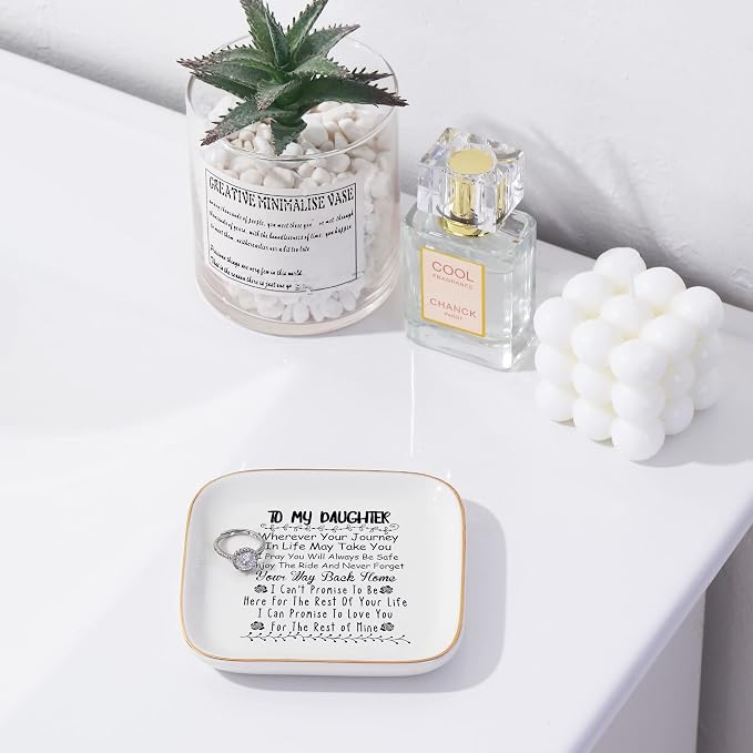 PUDDING CABIN Ceramic Ring Trinket Dish, White, Square, 4" x 4"