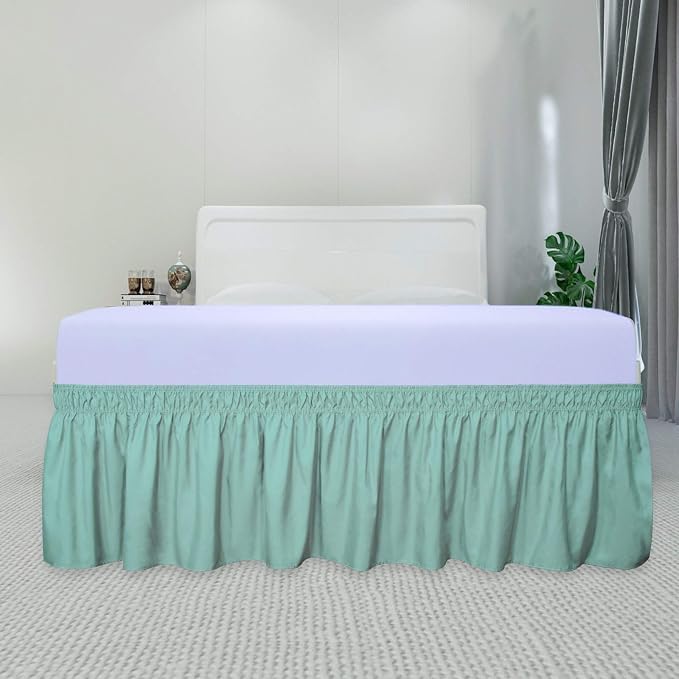 PureFit Wrap Around Ruffled Bed Skirt, Baby Blue, Twin/Full - 14" Drop | Wrinkle Free Bedskirt Dust Ruffles, Easy to Put On Frame Cover with Adjustable Elastic Belt