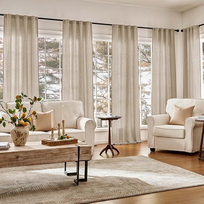jinchan Lined Linen Curtains Privacy Back Tab 38x90 Inch 2 Panels Set Taupe | Light Filtering Curtains with White Privacy Liner, Cottage Core Farmhouse Curtains for Living Room, Rod Pocket 90 Inch Length