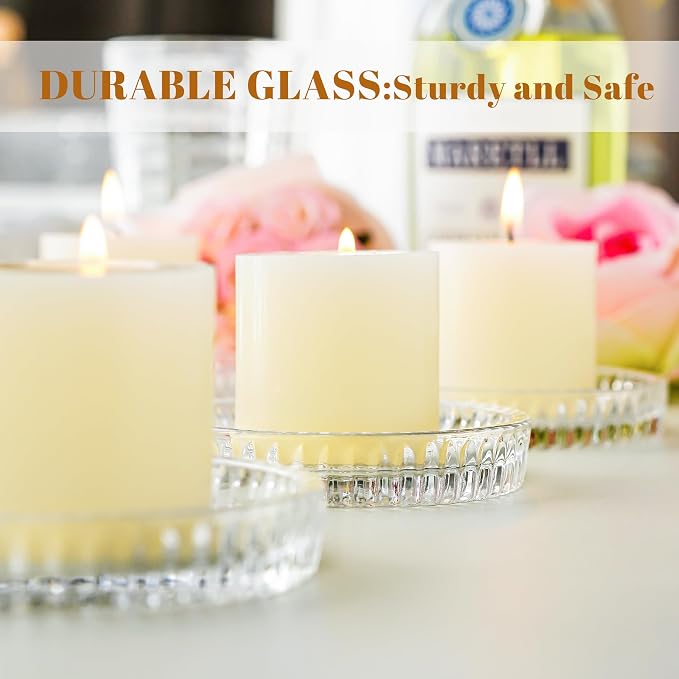 Set of 6 Pillar Candle Holders, Glass Candle Plates