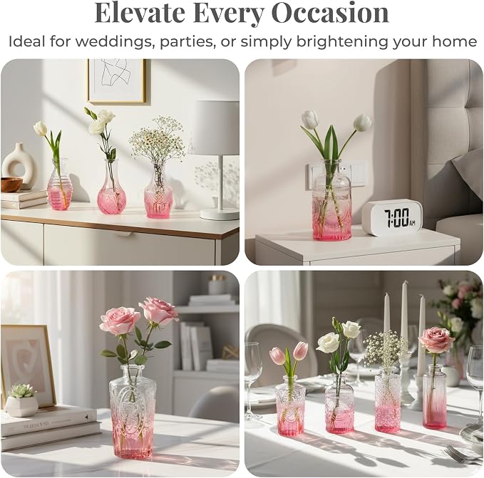 BEAHOT Bud Vase in Bulk - Flower Vases for Wedding Decorations, Glass Vase for Table Decorations, Small Vase for Home, Mother's Day, Centerpieces, Party, Office (32pack,Pink Gradient)