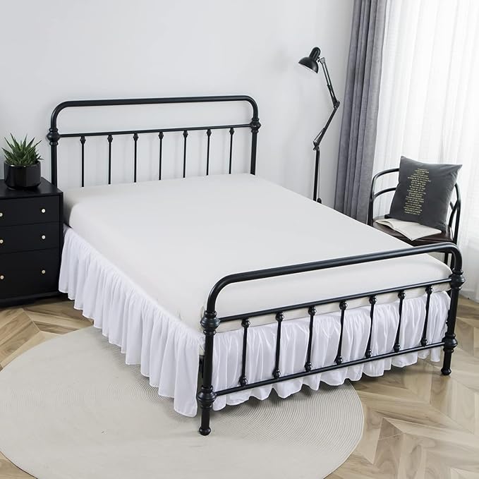 Bed Skirt Twin Size Ruffled Bed Skirt with Split Corners | 16 Inch Drop Dust Ruffle Bed Skirt with Platform, White