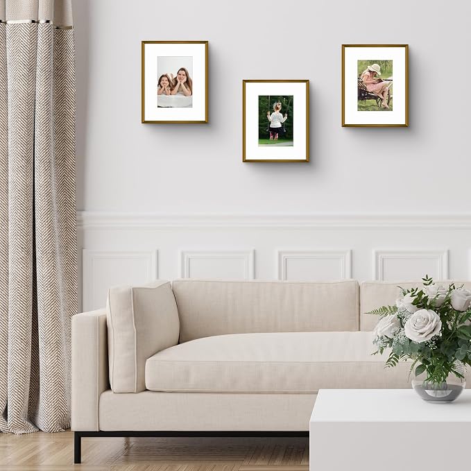 Frametory 2 Pack 8x10 Aluminum Frame with Mat for 5x7 Photo, Bronze