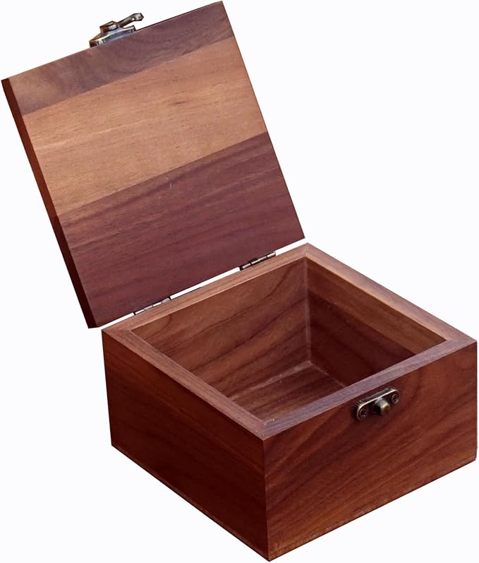 Handcrafted Walnut Wood Keepsake Box – 4.3 x 4.3 x 2.5 inch – Jewelry, Watch & Gift Storage Box – Rustic Wooden Box for Wedding, Birthday, Christmas