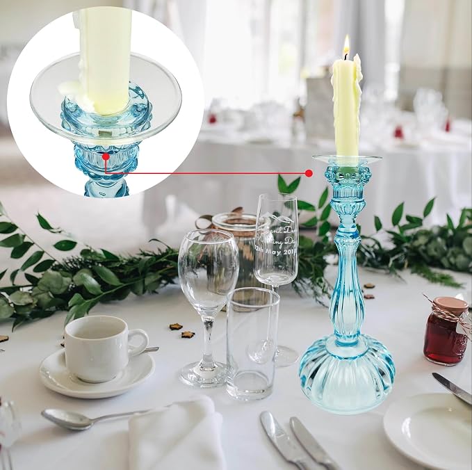 12 Pieces Bent Glass Candle Bobeches for Candlesticks, Candle Wax Drip Protector Taper Candle Drip Catcher Ring (Round)