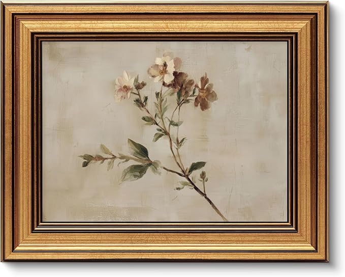 Vintage Gold Framed 3D Textured Wall Art Rustic Wildflower Wall Decor Picture Neutral Floral Botanical Poster Print for Gallery Living Room Bedroom Home Decoration 9x11in