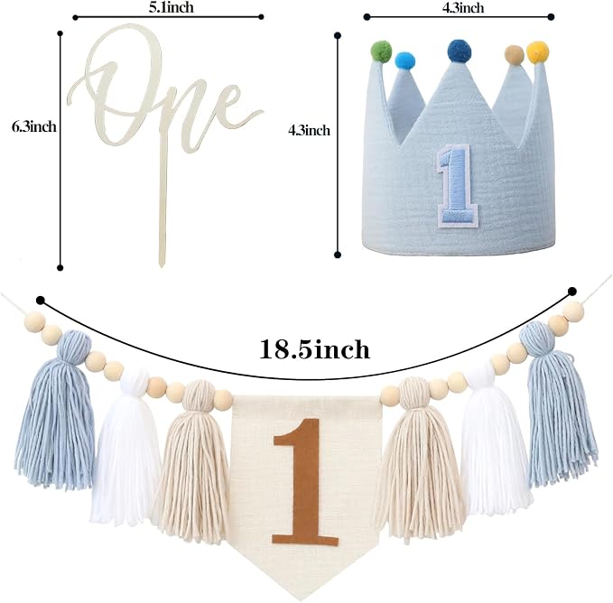 1st Birthday Decorations Boy First High Chair Banner 1 Year Old Birthday