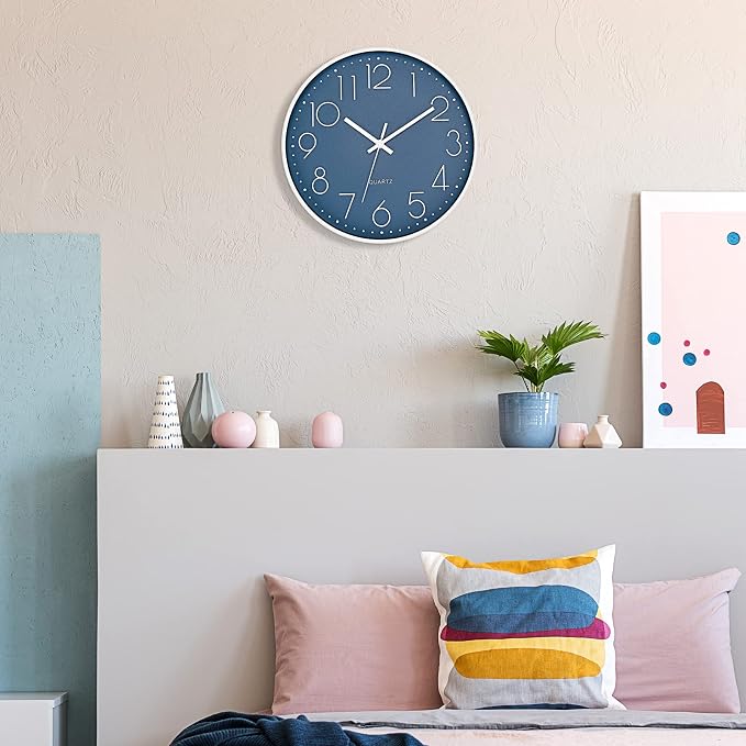 Foxtop 12" Modern Wall Clock Silent Battery Operated Analog Clock, Cerulean | Non Ticking, Quartz, Round, Easy to Read, Bedroom, Kitchen, Living Room, Office