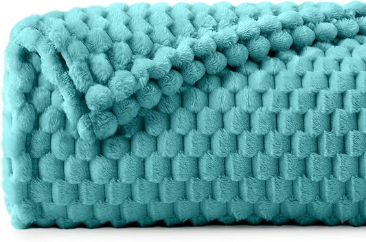 BEDELITE Teal Twin Blanket for Couch, Soft Cozy Gifts for Women, 60 * 80 | 3D Jacquard Decorative Fleece Blanket, Super Soft Plush Throws, Cute Birthday Gift for Women & Men, Suitable for All Seasons