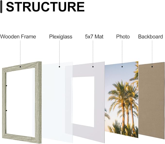 Vittanly 8x10 Picture Frames Set of 9 for Wall Mount & Tabletop, Driftwood | Display Pictures 5x7 with Mat or 8x10 without Mat, Small Photo Frames, Engineered Wood with Shatter Resistant Plexiglass