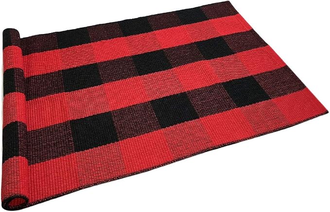 LEVINIS Cotton Red and Black Plaid Outdoor Rug 3'×2'- Machine Washable Buffalo Plaid Rug for Kitchen/Bath Room/Outdoor/Indoor Front Porch Décor
