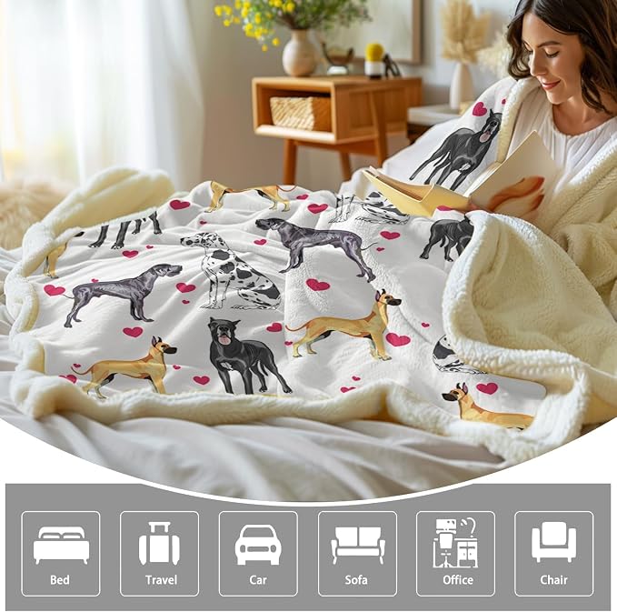BlessLiving Great Dane Dog Blanket Red Blanket Queen Heart | Sherpa; BlessLiving Great Dane Dog Blanket Red; Heart; Puppy; Print; Fleece; Throw; Funny; Portrait; Plush; Blankets