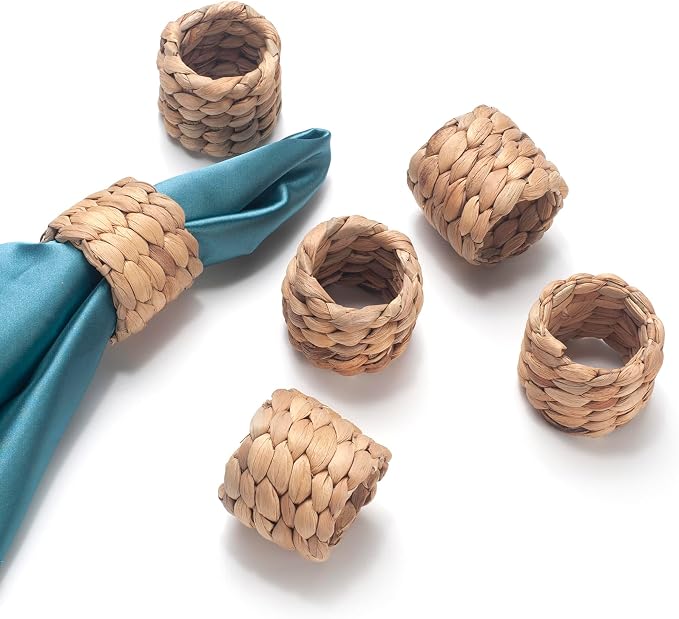 Napkin Rings Set of 24, Handmade Water Hyacinth Boho Napkin Rings, Rustic Farmhouse and Beach-Inspired Rattan Napkin Ring for Elegant Table Decoration, Perfect for Christmas Table Decor, Wedding Decor