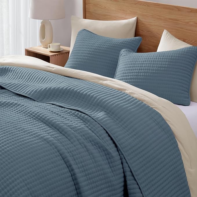WRENSONGE Twin Quilt-Lightweight Bedspreads Blue Twin Quilt Bedding Set | Soft Coverlet with Pillow Sham for All Seasons, Suitable for Bed & Couch, 2 Pieces, 66"x92"