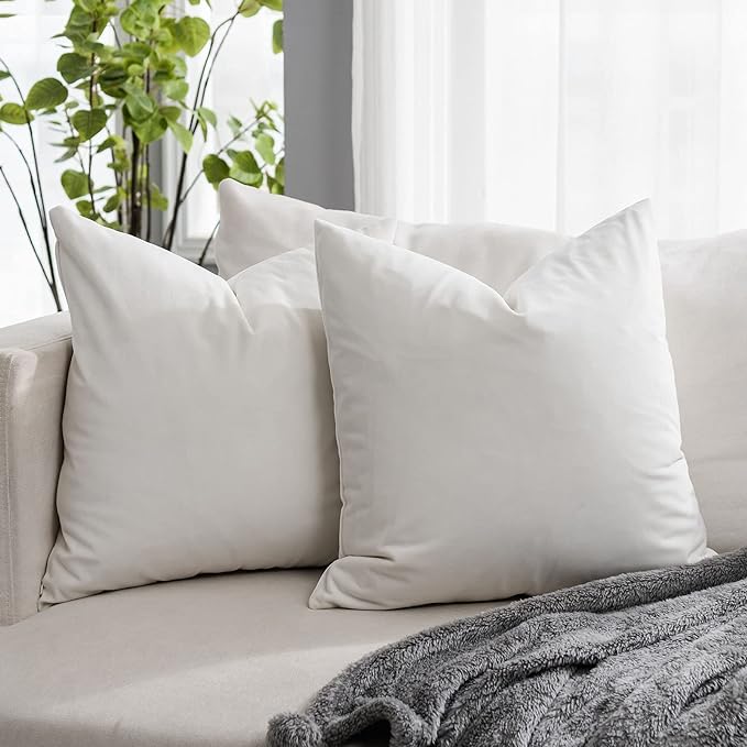 Cream White Soft Velvet Throw Pillow Covers 14x14 inch Set of 2 for Sofa Couch Bed Living Room Decorative Luxury Solid Square Cushion Covers Case with Zipper