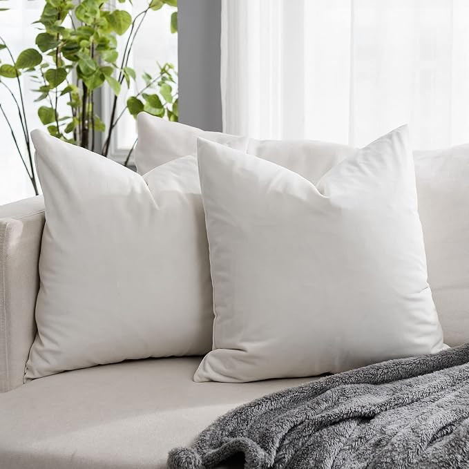 Cream White Couch Velvet Throw Pillow Covers 24x24 inch Set of 2 with Zipper Decorative Luxury Soft Solid Rectangle Cushion Covers Case for Sofa Bed Living Room Car