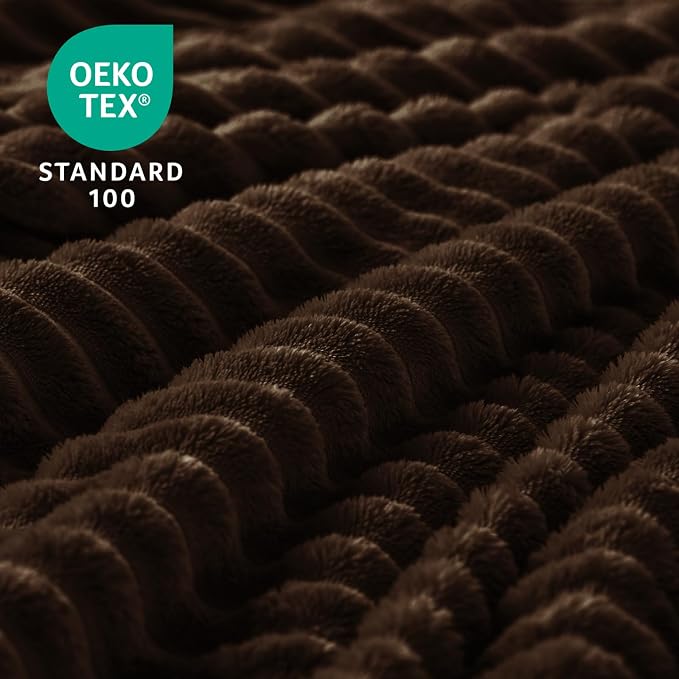 BEDELITE Ribbed Jacquard Dark Brown Fleece Twin Blanket for Bed, 60x80 Inch | Soft Warm Decorative Fluffy Blanket, Cozy Plush Lightweight Fuzzy Throw Blanket for Couch Sofa Room Decor, Gift for Women