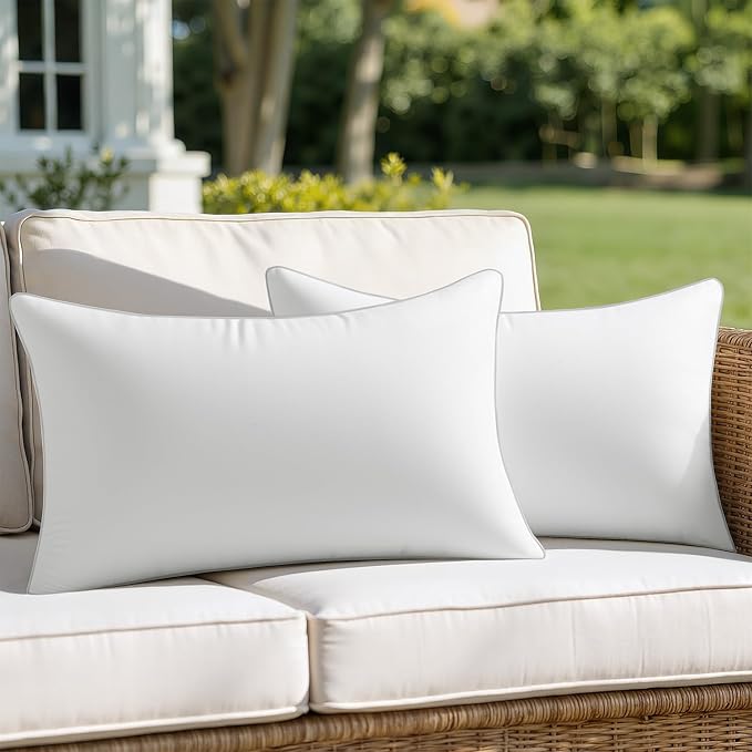 MIULEE 2 Pack 12x20 Outdoor Rectangle Pillow Inserts for Patio Sofa Garden | Waterproof Decorative Throw Pillow Inserts for Patio Sofa Garden Porch Couch