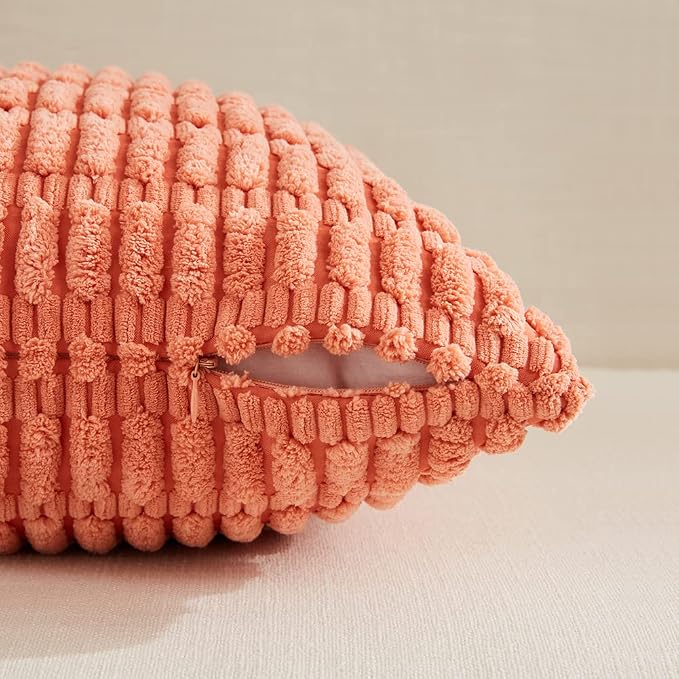 Fancy Homi 4 Packs Decorative Throw Pillow Covers for Living Room Couch Bed, Modern Farmhouse Boho Home Décor Accent Cushion Case, 18" x 18", Coral