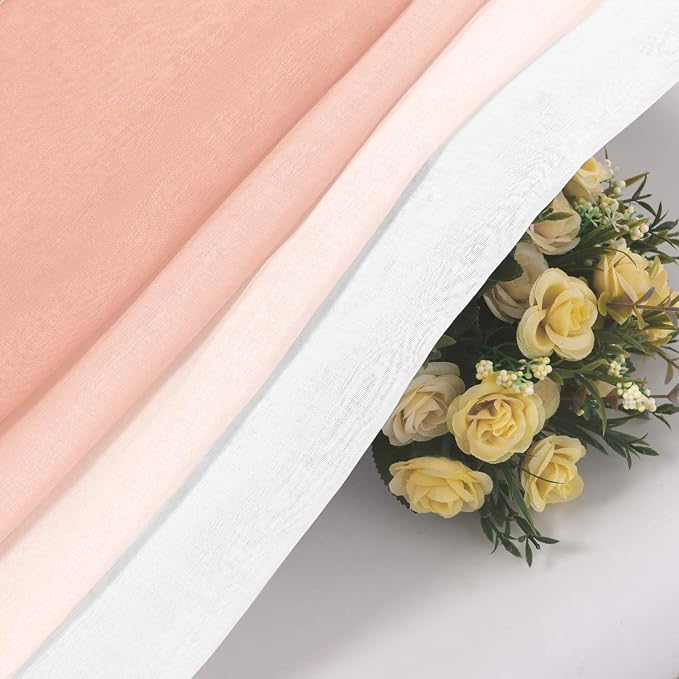 DWCN Blush Pink Faux Linen Ombre Sheer Curtains - Gradient Semi Voile Curtains for Girls Bedroom and Living Room, Set of 2 Grommet Top Window Curtain Panels, 52 Wide by 90 Inches Long
