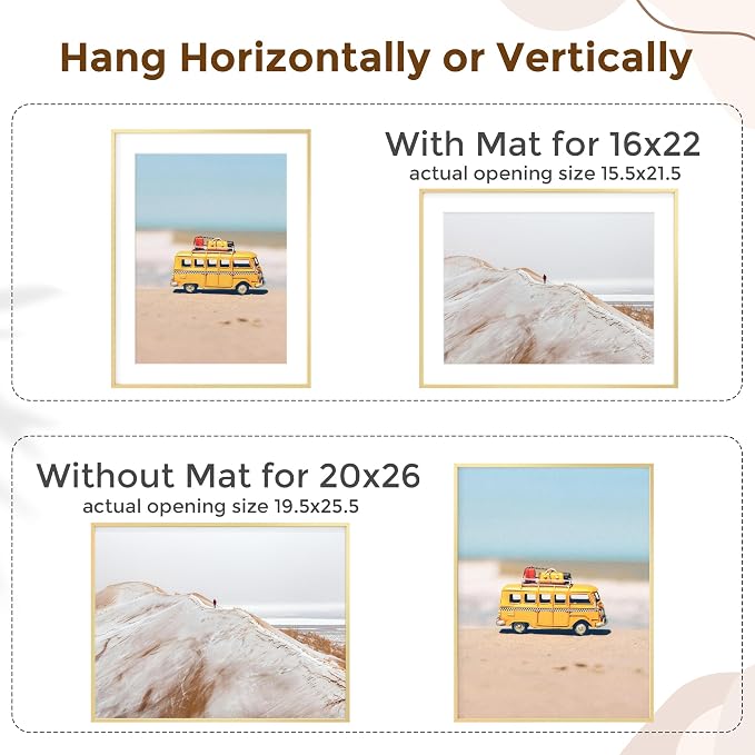 Fun Memories 20x26 Picture Frame, Metal Picture Frame Wall Mounting Horizontally or Vertically - Poster Frame Simple and Elegant Decor for Wall - 1 Pack - Gold