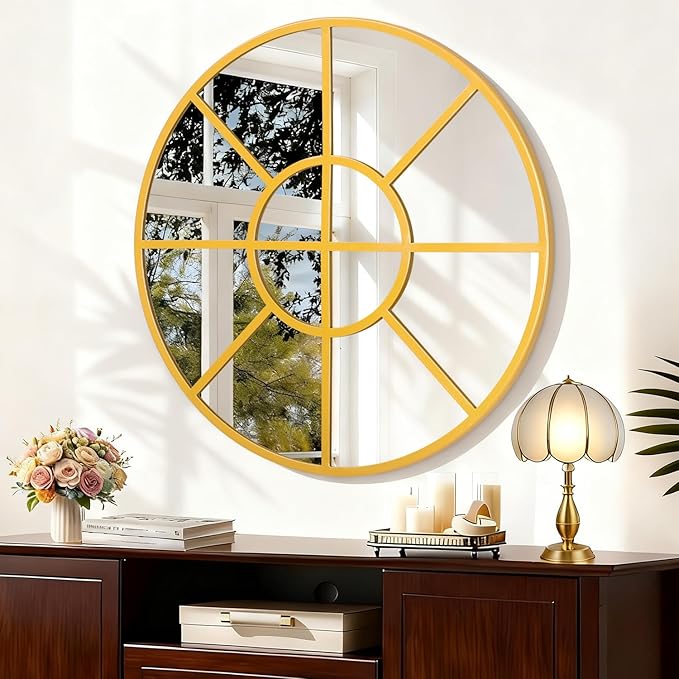 Wall Round Mirror, Gold Metal Framed Mirror Circle Modern Decorative Mirrors for Living Room Bedroom Entryway 24 Inch Home Decor