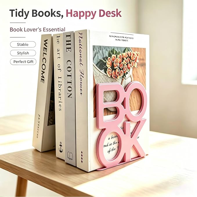 Book Ends Pink Metal BookEnds for Bookrack Desk,Books