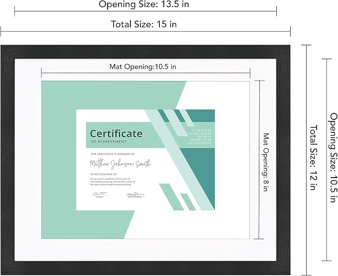 MCS Gallery Essential 11x14 Matted Diploma Frame with 8.5x11 Opening, Black Picture Frame for Gallery Wall, Documents, Awards & Certificates (2-Pack)