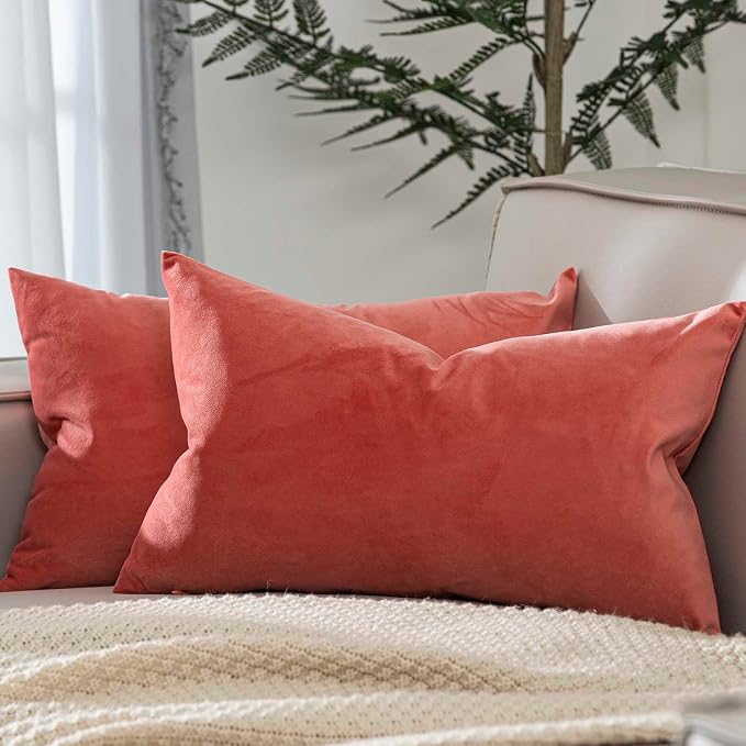 JUSPURBET 16x24 Lumbar Velvet Throw Pillow Covers Set of 2,Coral