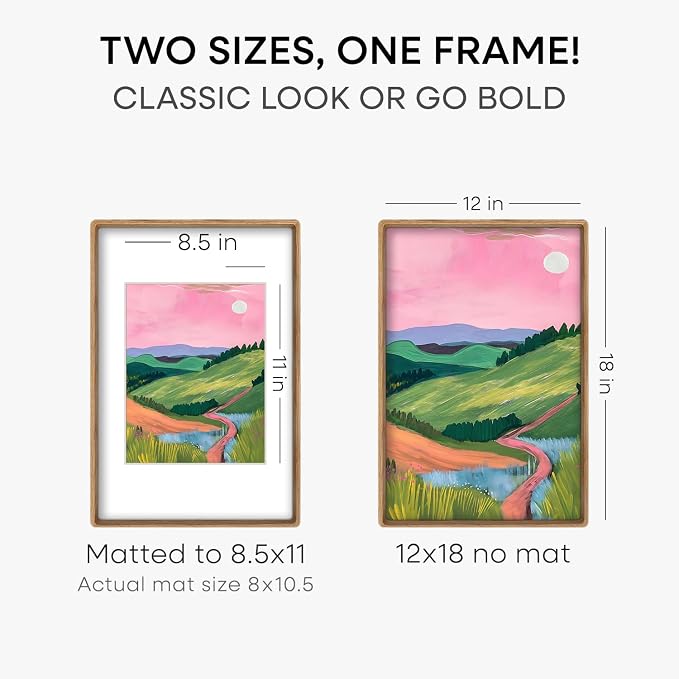 Homeforia 12x18 Mortise&Tenon Natural Oak Picture Frame, 8.5x11 Mat, Glass