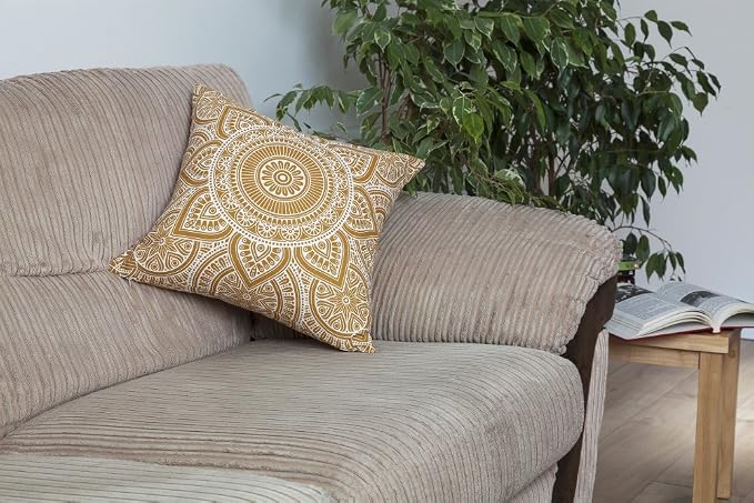 TreeWool Mandala Accent Throw Pillow Covers 20x20 Set of 2 (Mustard) | Decorative Throw Pillowcases for Sofa & Couch; 100% Cotton Accent Covers Ideal for Spring & Summer Stylish Home Decor