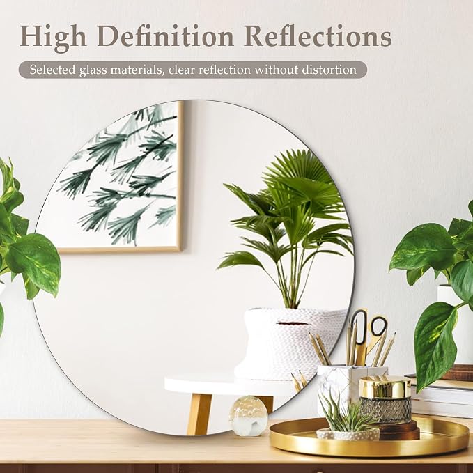 20'' Glass Round Mirror for Wall Decor, 2mm Circle Bathroom Mirror | Wall Mounted Circular Mirror Tile for Bathroom, Living Room, Vanity, Bedroom, Entryway, Over Sink, Hallway, Home Decor