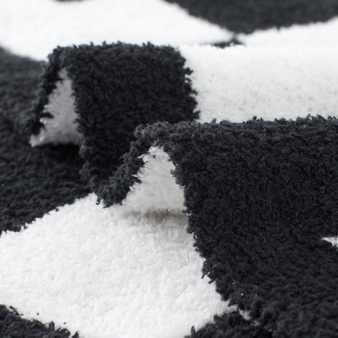 Carriediosa Checkered Throw Blanket 90x90, 400GSM Ultra Soft Microfiber | Black, Queen, Fuzzy Fluffy Cozy Plush Knitted Plaid Checker, Lightweight Cute Preppy Fall Blankets & Throws for Couch, Bed